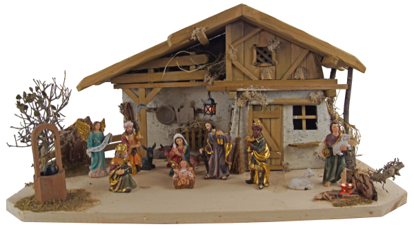 Preview: Wunderschöne Weihnachtskrippe Olbernhau inkl. 11-tlg. Figurensatz K 604, Maße Krippe: ca. 60m x 30 x 30 cm